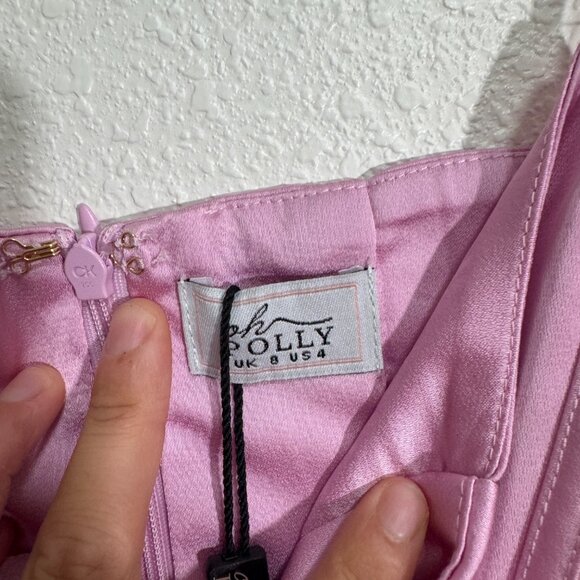 NEW OH POLLY Anniken Lace Handkerchief Hem Mini Dress in Baby Pink Size 8 - Picture 4 of 10